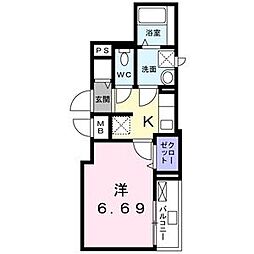 都営新宿線 大島駅 徒歩8分の賃貸アパート 2階1Kの間取り