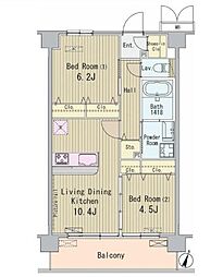 都営新宿線 船堀駅 徒歩11分の賃貸マンション 1階2LDKの間取り