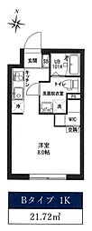 都営新宿線 東大島駅 徒歩4分の賃貸マンション 2階1Kの間取り