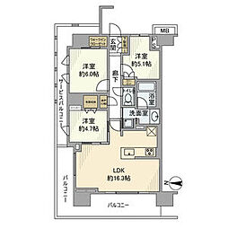 東京メトロ東西線 東陽町駅 徒歩4分の賃貸マンション 3階3LDKの間取り