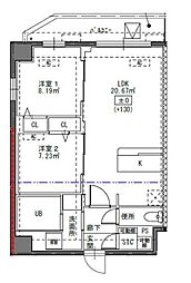 都営新宿線 瑞江駅 徒歩7分の賃貸マンション 6階2LDKの間取り