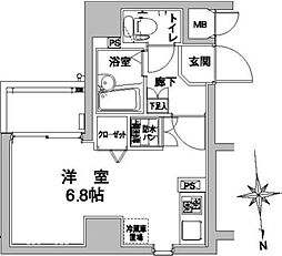 都営新宿線 菊川駅 徒歩8分の賃貸マンション 6階ワンルームの間取り