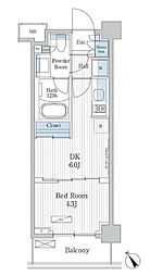 JR京葉線 越中島駅 徒歩9分の賃貸マンション 2階1DKの間取り