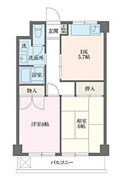 東京メトロ東西線 葛西駅 徒歩17分の賃貸マンション 3階2DKの間取り