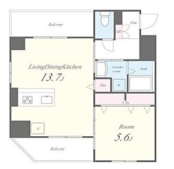 東京メトロ東西線 木場駅 徒歩6分の賃貸マンション 4階1LDKの間取り