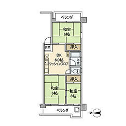 都営新宿線 菊川駅 徒歩8分の賃貸マンション 2階3DKの間取り
