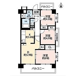 都営新宿線 船堀駅 徒歩18分の賃貸マンション 8階3DKの間取り