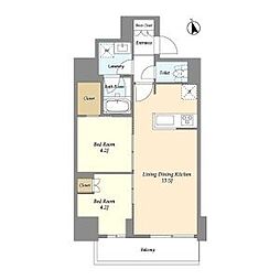 都営新宿線 船堀駅 徒歩8分の賃貸マンション 13階2LDKの間取り