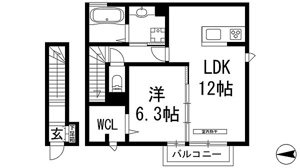 ジョイ　カルチュラ ｜兵庫県宝塚市川面1丁目(賃貸アパート1LDK・2階・51.60㎡)の写真 その2