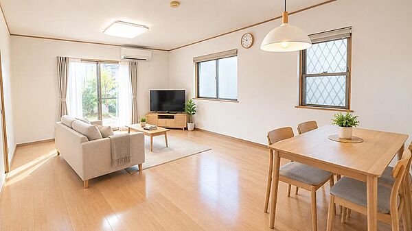 光と風があふれる開放的なLDK。明るく穏やかな空間でご家族とゆとりの時間を。※本画像は売主様の家具等をCG加工で消した画像も含まれ、現況と異なる可能性があります。