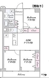 海老名スカイハイツ 704号室 3LDKの間取り