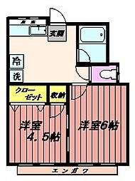 レジデンス若草 2階2Kの間取り