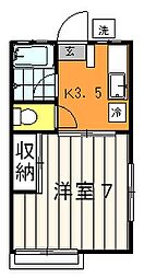 サニーフラット鶴川 1階1DKの間取り