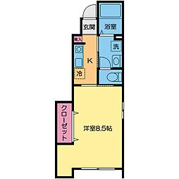 コリンクレールB 1Kの間取図画像