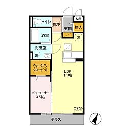 ハルムB 1LDKの間取図画像