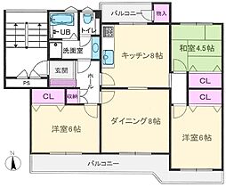 枚方藤阪ハイツD6棟 3LDKの間取図画像