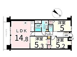 ロイヤルパレス八乙女 3LDKの間取図画像