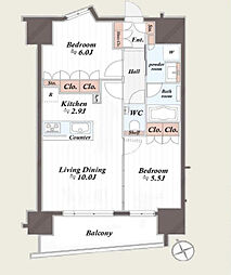 パレステージ上野 2LDKの間取図画像