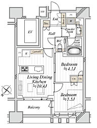 プレミスト東銀座築地エッジコート 2LDKの間取図画像