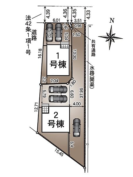 1号棟：駐車2台可能♪　　　　2号棟：駐車3台可能♪