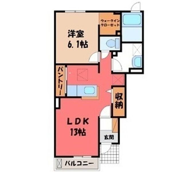 クオレッティ A ｜栃木県真岡市長田1丁目(賃貸アパート1LDK・1階・45.77㎡)の写真 その2