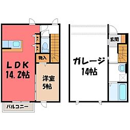 東武宇都宮線 南宇都宮駅 徒歩9分の賃貸アパート 1階1LDKの間取り