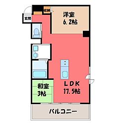 宇都宮芳賀ライトレール線 宇都宮駅東口駅 徒歩7分の賃貸マンション 2階1SLDKの間取り
