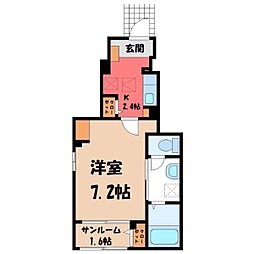 JR東北本線 宇都宮駅 バス11分 競輪場前下車 徒歩4分の賃貸アパート 1階1Kの間取り
