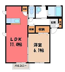 JR東北本線 宇都宮駅 バス8分 平松町下車 徒歩4分の賃貸アパート 2階1LDKの間取り