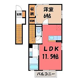 JR東北本線 宇都宮駅 バス29分 宝木団地下車 徒歩6分の賃貸アパート 2階1LDKの間取り