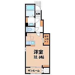 JR東北本線 石橋駅 バス15分 峰町下車 徒歩15分の賃貸アパート 1階ワンルームの間取り