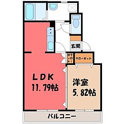 ドリームタウン三和B棟 1LDKの間取図画像