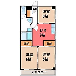 真岡鐵道 真岡駅 徒歩15分の賃貸アパート 3階3DKの間取り