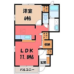 真岡鐵道 北真岡駅 バス8分 とりせん東光寺店下車 徒歩3分の賃貸アパート 1階1LDKの間取り