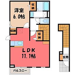 東武宇都宮線 江曽島駅 徒歩11分の賃貸アパート 2階1LDKの間取り