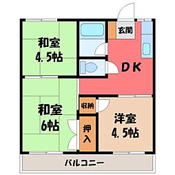 アクツハイツ1 3DKの間取図画像