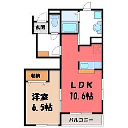 パークサイドヴィラ御里C 1LDKの間取図画像