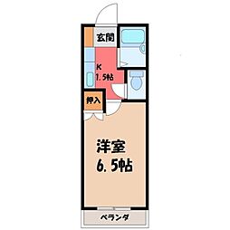 グランディ簗瀬 1Kの間取図画像
