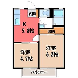 岡本ハイツ 2Kの間取図画像