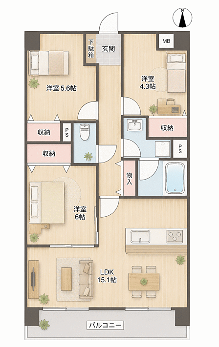 令和8年9月中旬にフルリフォーム完成予定♪使い勝手の良いオール洋室へと変更し、約15.1帖の広々としたLDKを中心に、家具の配置がしやすい現代的な間取りへと生まれ変わります！