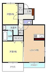 Eハウス針生西 2LDKの間取図画像