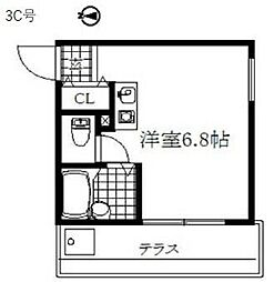 レジデンス原　3Ｃ号室 3階ワンルームの間取り