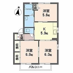 アイランドA棟 3Kの間取図画像