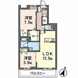 シャーメゾンオカバ姫路岡町B 2LDKの間取図画像