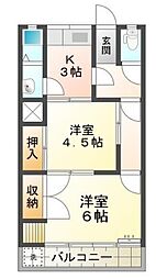 網干コーポ 2Kの間取図画像