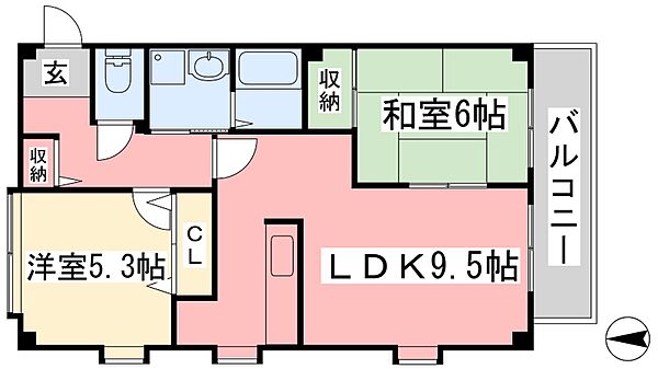 フォブールＫ&N ｜愛媛県松山市水泥町(賃貸アパート2LDK・3階・54.65㎡)の写真 その2
