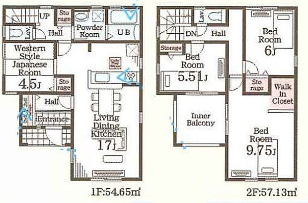 全居室2面採光の明るく風通し良い室内。1階にリビングと水回りをまとめた家事動線の良い間取りです。