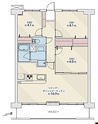 ライオンズマンション中倉第2 3LDKの間取図画像