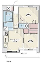 ライオンズマンション保春院西 2DKの間取図画像