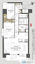 ライオンズマンション福島野田町 2LDKの間取図画像